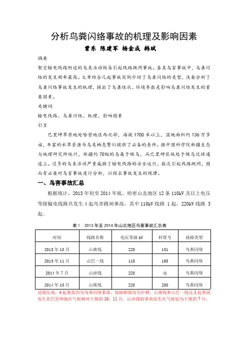 分析鸟粪闪络事故的机理及影响因素