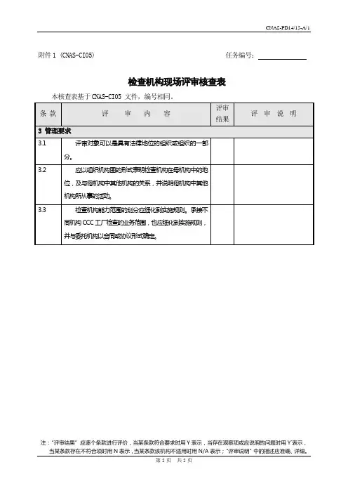 检查机构现场评审核查表