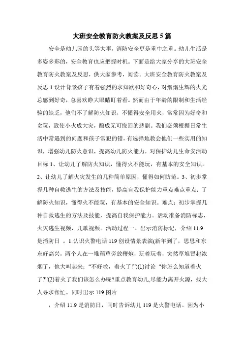 大班安全教育防火教案及反思5篇