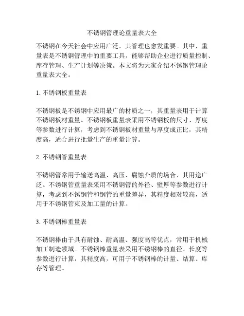 不锈钢管理论重量表大全