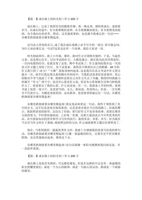 成长路上的阳光初三作文600字(最新)