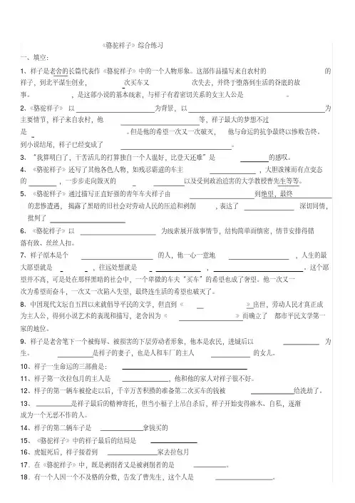 人教版七年级下册(2016部编版)名著导读《骆驼祥子》专题练习