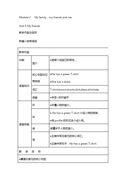 上海教育版英语四年级上册Unit 5《My friends》word教案
