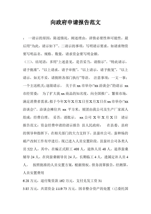 向政府申请报告范文
