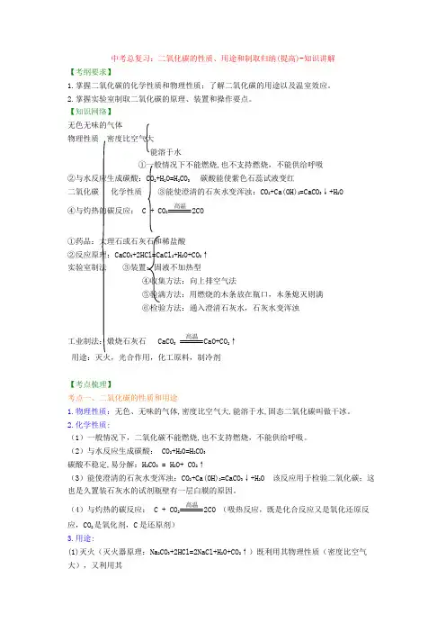 中考总复习：二氧化碳的性质、用途和制取归纳(提高)-知识讲解