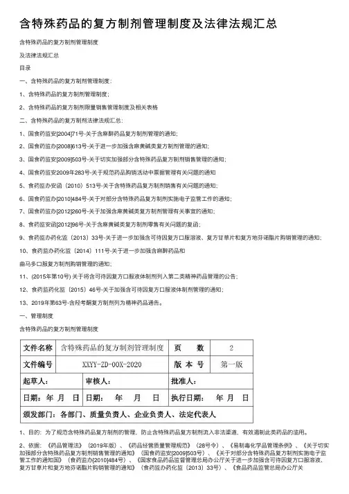 含特殊药品的复方制剂管理制度及法律法规汇总