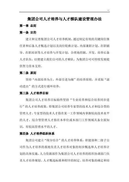 集团公司人才培养与人才梯队建设管理方案计划办法
