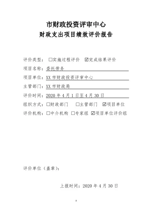 市财政投资评审中心财政支出项目绩效评价报告【模板】