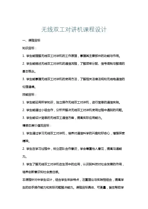 无线双工对讲机课程设计
