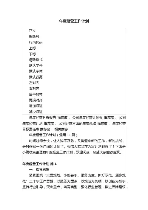 年度经营工作计划