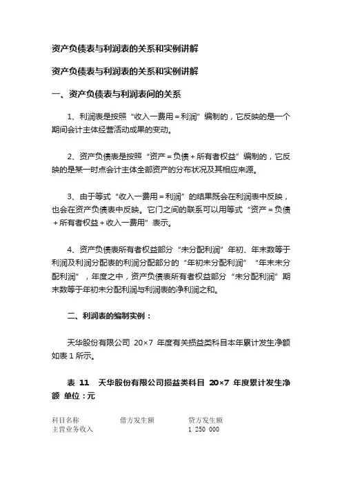资产负债表与利润表的关系和实例讲解