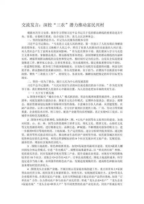 交流发言：深挖“三农”潜力推动富民兴村