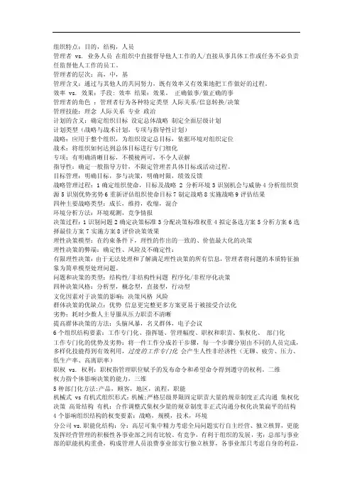 管理学原理复习提纲（斯蒂芬.罗宾斯版）