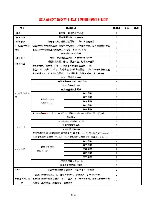 成人基础生命支持(BLS)评分标准