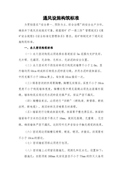 通风设施砌筑标准及管理标准.