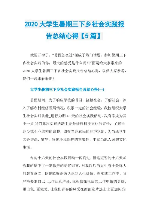 2020大学生暑期三下乡社会实践报告总结心得【5篇】
