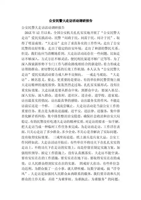 公安民警大走访活动调研报告（范本）