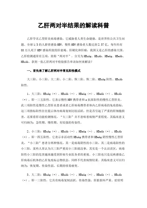 乙肝两对半结果的解读科普