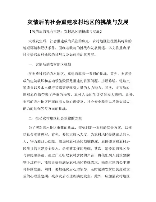 灾情后的社会重建农村地区的挑战与发展