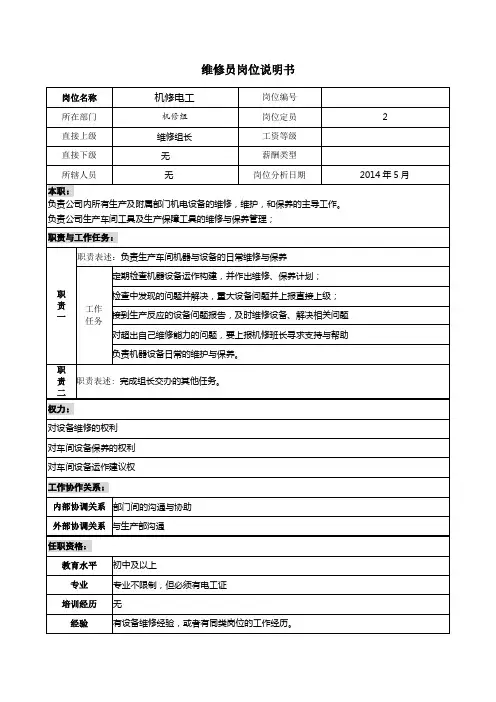 机修电工岗位说明书11