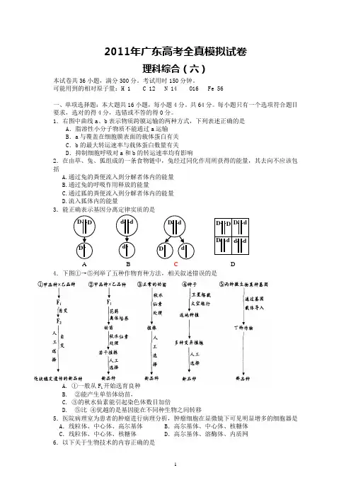 广东省2011届高三全真高考模拟试卷(六)(理综)
