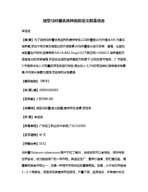 微型马铃薯优质种苗的茎尖脱毒培养