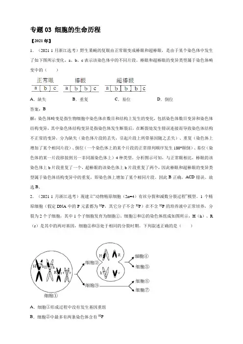 03 细胞的生命历程-五年(2017-2021)高考生物真题分项详解(全国通用)解析