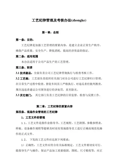 工艺纪律管理及考核办法(zhongke)