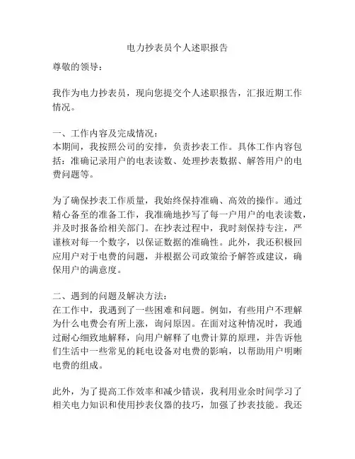 电力抄表员个人述职报告