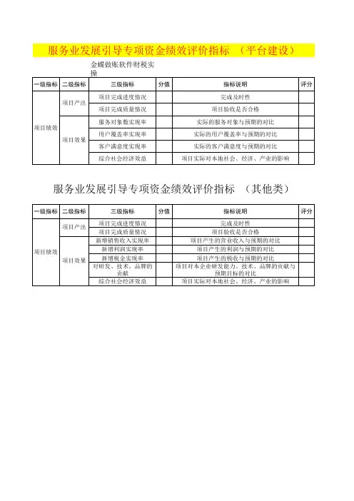 服务业发展引导专项资金绩效评价指标
