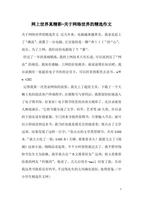 网上世界真精彩-关于网络世界的精选作文