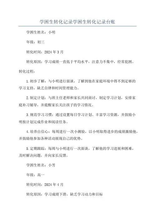 学困生转化记录学困生转化记录台账