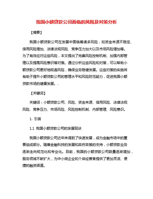 我国小额贷款公司面临的风险及对策分析