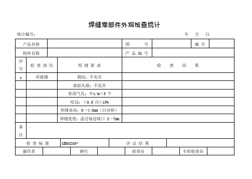 焊缝零部件外观记录表