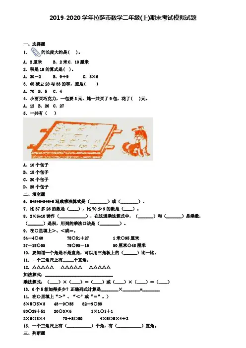 2019-2020学年拉萨市数学二年级(上)期末考试模拟试题