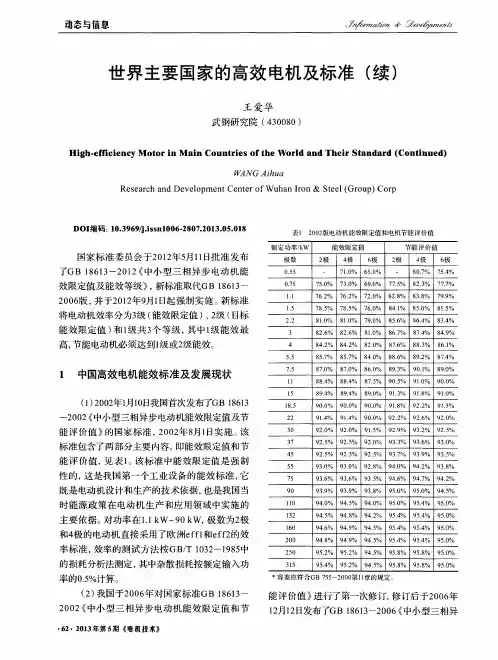 世界主要国家的高效电机及标准(续)