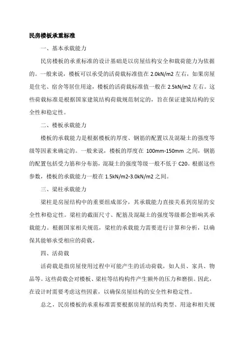民房楼板承重标准