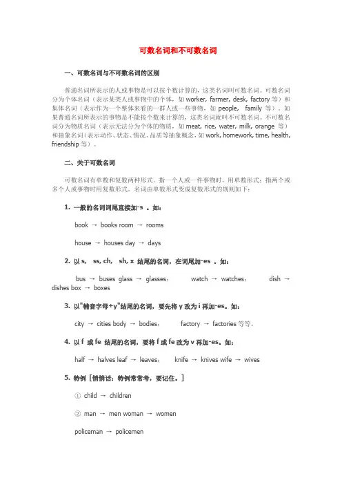 八年级上册英语语法《可数名词和不可数名词》知识点整理
