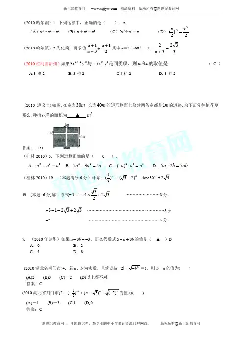2010中考数学试题分类汇编2整式(有答案)