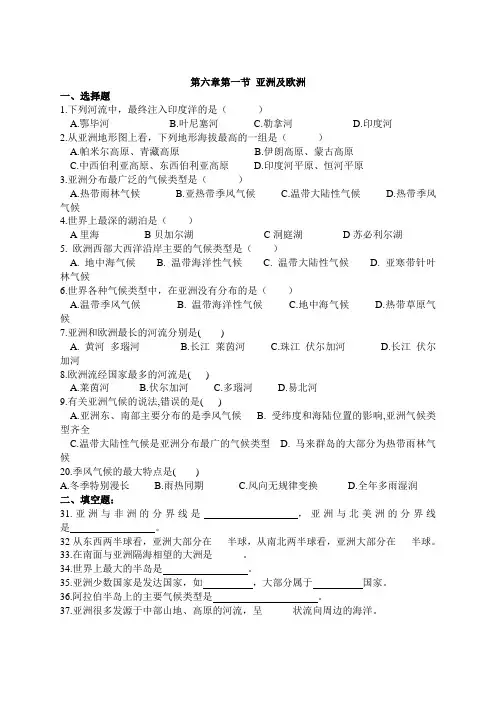 6.1 亚洲与欧洲 课时练(湘教版七年级下册) (10)
