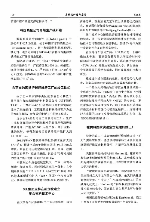韩国晓星公司开始生产碳纤维