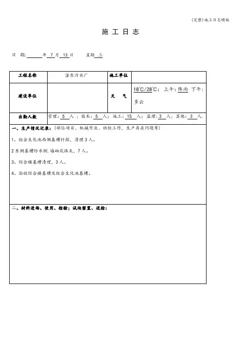 (完整)施工日志模板