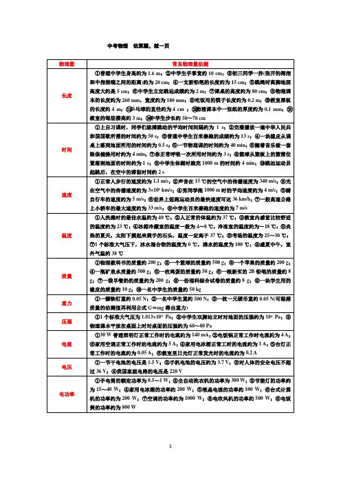 中考物理估算题,就一页,看看得2分!