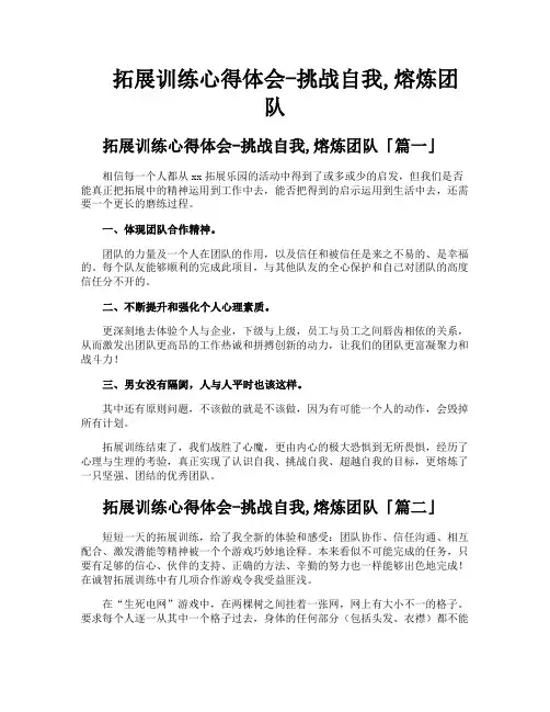 拓展训练心得体会挑战自我熔炼团队