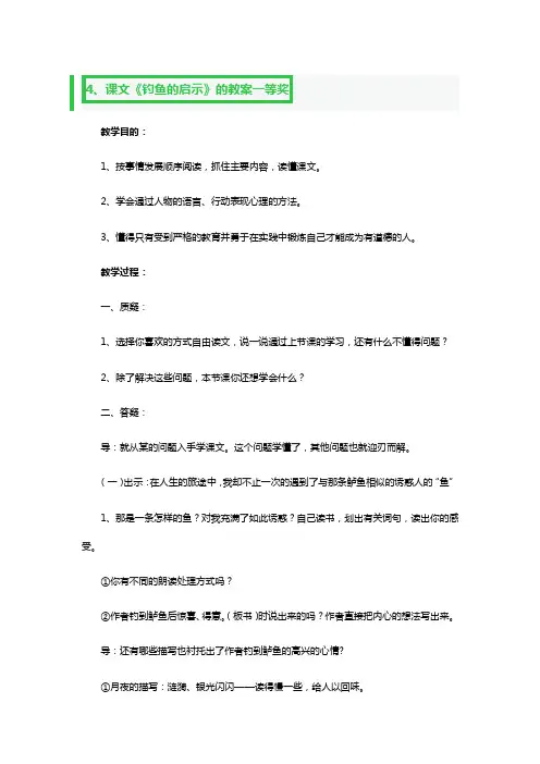 《钓鱼的启示》语文课文教案一等奖3篇