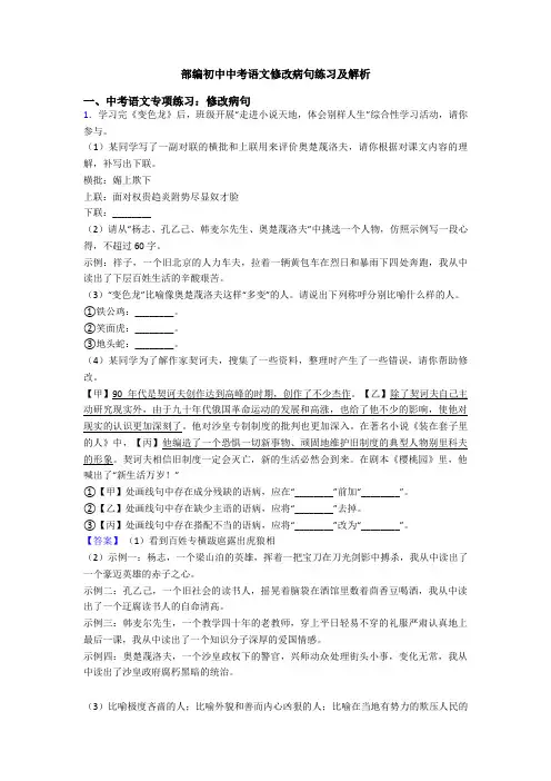 部编初中中考语文修改病句练习及解析