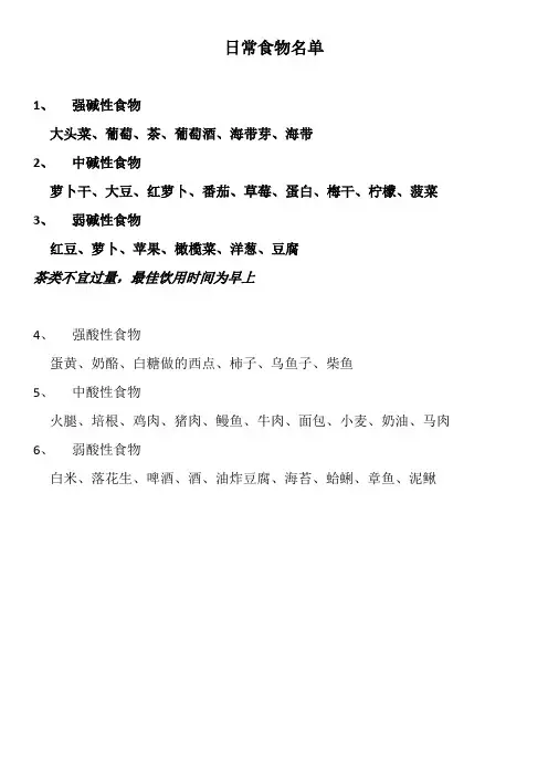 日常食物名单