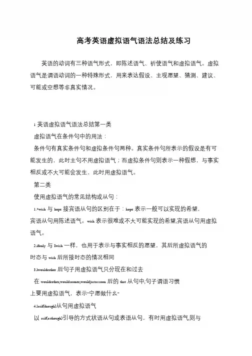 高考英语虚拟语气语法总结及练习