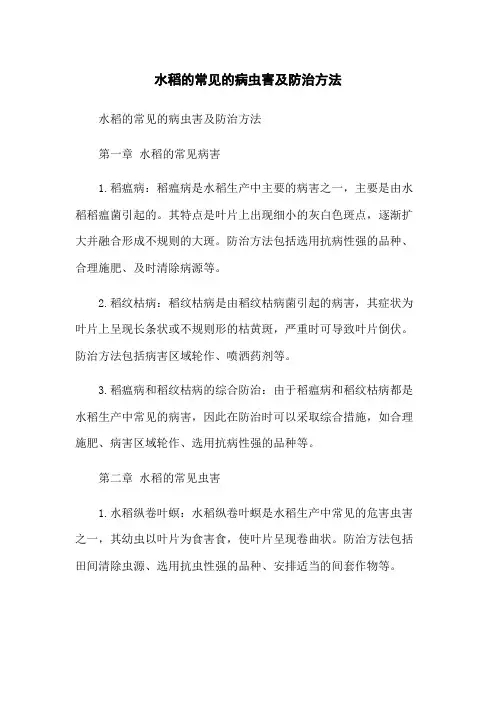 水稻的常见的病虫害及防治方法
