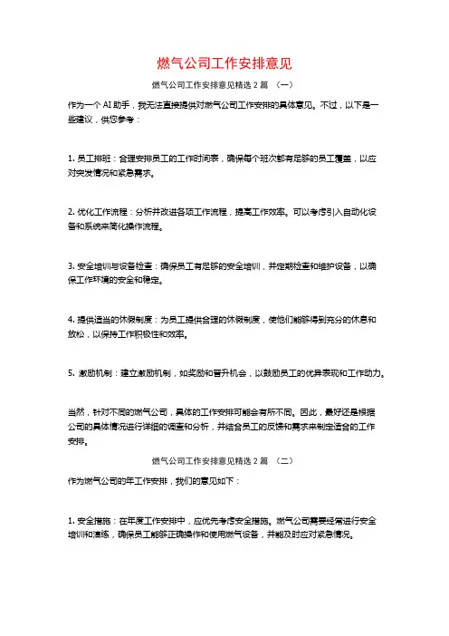 燃气公司工作安排意见2篇